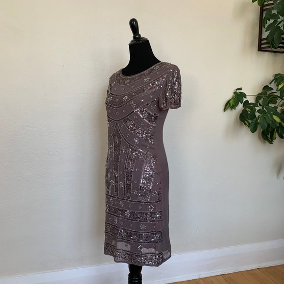 Vintage-style beaded taupe flapper dress sz S - Picture 2 of 4